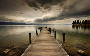 Obraz premium Pier in the sunset. Generative AI technology.