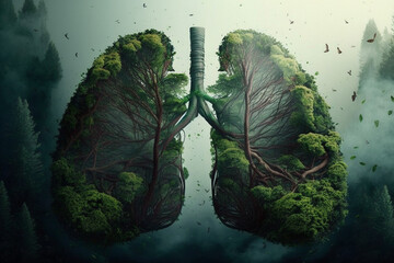 The forest, the lungs of Earth. Fresh and clean lungs without lung pollution. Generative AI.