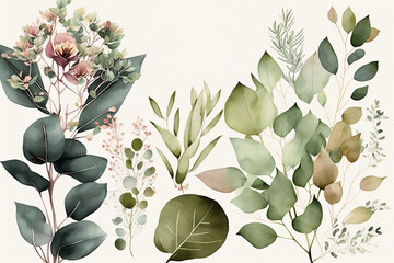 Seamless border with leaves and flowers in patel colors. Generative ai.