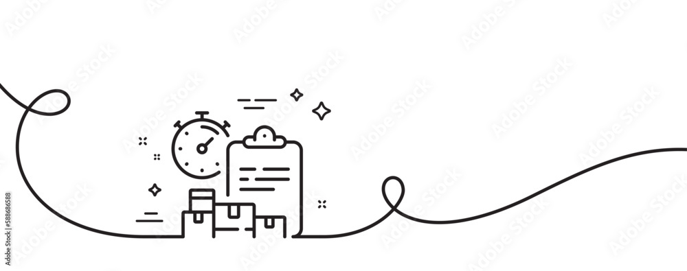 Poster delivery report line icon. continuous one line with curl. parcel documents sign. express service sym