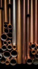 pipes, metal products, bronze, steel, copper, texture