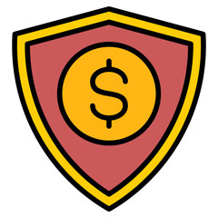 defense mitigation insurance Security icon with shield gear and exclamation mark