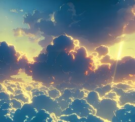 Illustration of bright sun and clouds cool for background or wallpaper