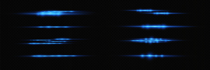 Motion light effect for banners. Blue lines. The effect of speed on a blue background. lines of light, speed and movement. Vector lens flare.