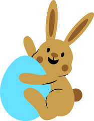 Easter Day Bunny with Egg Flat Hand Drawn Illustration