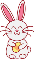 Easter Day Bunny with Egg Flat Hand Drawn Illustration