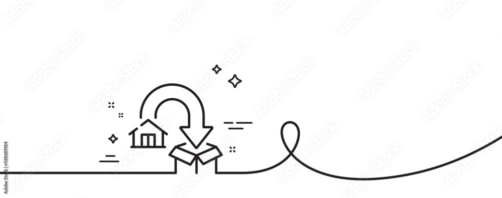 Poster moving service line icon. continuous one line with curl. packing things sign. things transportation 