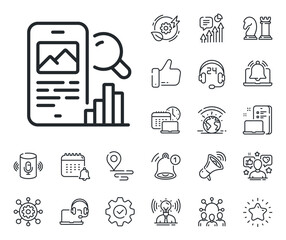 Smartphone app sign. Place location, technology and smart speaker outline icons. Phone search line icon. Cellphone mobile device symbol. Phone search line sign. Vector
