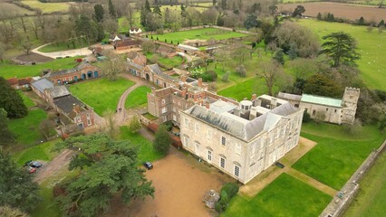 Aerial view of the historic Claydon House in the Aylesbury Vale, Buckinghamshire, England