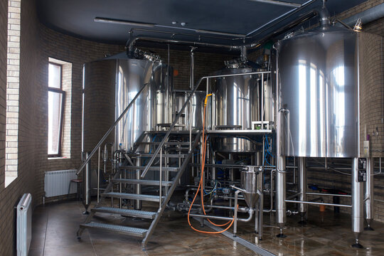 beer brewery on the factory, alcohole production equipment