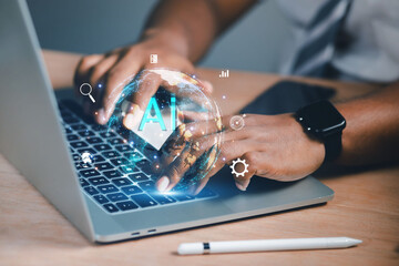 Business people present futuristic business world Ai graphics In the form of technological innovation, digital business processing, innovation of the 21st century