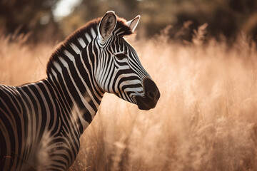 Fototapeta na wymiar Zebra in tropical grasslands. Generative AI