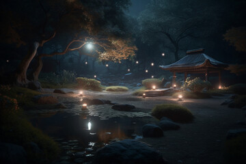 Fototapeta premium Zen Garden at Twilight - Generative AI