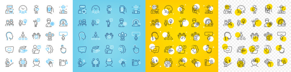 Vector icons set of Lgbt, Heart and Cyber attack line icons pack for web with Agent, Yoga mind, Safe water outline icon. Winner, Hand click, Online question pictogram. Meeting time. Vector