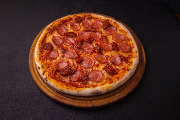 pizza with salami and cheese