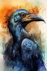 Fototapeta premium a painting of a crow bird with a colorful background Generative AI