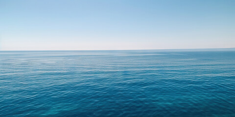 Obraz premium Panorama landscape of empty blue sea and sky blue background. Generative AI