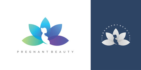 Obraz na płótnie Canvas Beauty pregnant logo design concept with modern lotus style