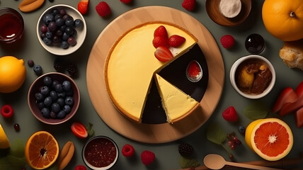 Cheesecake with many ingredients. Generative AI