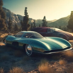 Obraz na płótnie Canvas car in the desert, Oldtimer, futuristic concept car, AI generated