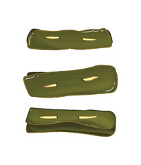 Whole rectangle braised kelp with toothpick in flat ingredient illustration