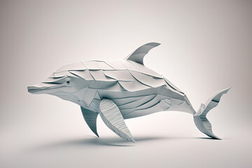 Fototapeta premium Image of paper origami art. Handmade paper dolphin. Fish. underwater animals. illustration, generative AI