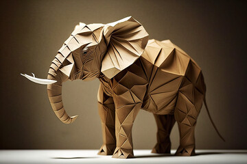 Image of paper origami art. Handmade paper elephant. wildlife. Animals. illustration, generative AI