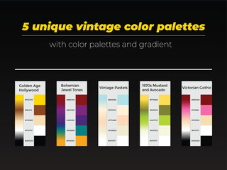 5 unique vintage color palettes with color and gradient