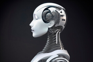Digitally generated image of side view of female android robot head