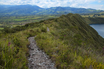 Fototapeta na wymiar Hiking track at Laguna Cuicocha in the northwest of Otavalo, Ecuador, South America 
