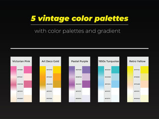 5 vintage color palettes with color and gradient