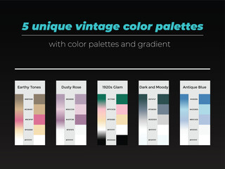 5 unique vintage color palettes with color and gradient