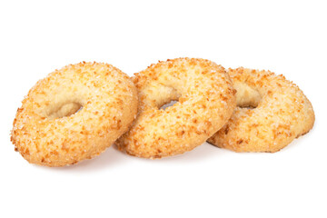 Tasty circle short pastry cookies isolated on white background