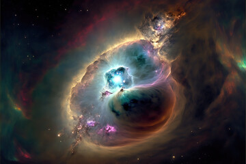 Fototapeta na wymiar Pearl nebula with stars. Fantasy galaxy generative AI background