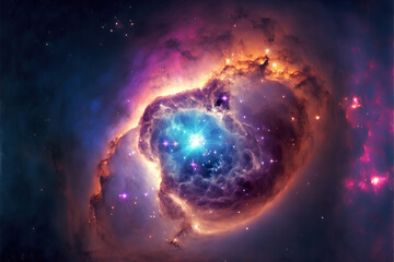 Pearl nebula with stars. Fantasy galaxy generative AI background