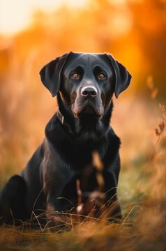 Portrait of a black labrador retriever outdoor. Generative AI.
