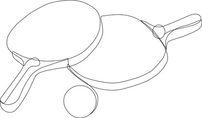vector linear drawing. world table tennis day. rackets and a ball. a continuous line. background for the design.