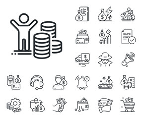Money gain sign. Cash money, loan and mortgage outline icons. Budget profit line icon. Investment symbol. Budget profit line sign. Credit card, crypto wallet icon. Inflation, job salary. Vector