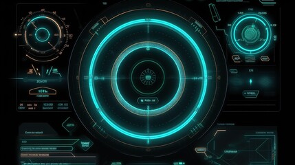 Sci-fi digital interface elements for games, icons, labels and lines.