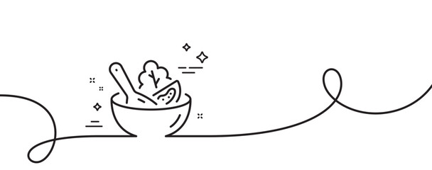 Salad line icon. Continuous one line with curl. Vegetable food sign. Healthy meal symbol. Salad single outline ribbon. Loop curve pattern. Vector