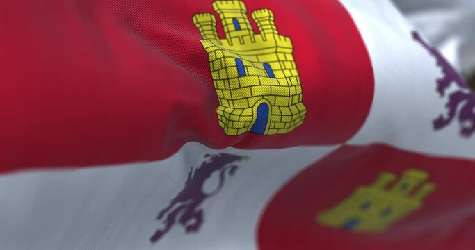 Seamless loop in slow motion of the Castile and Leon flag waving on a clear day