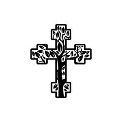 Christian cross with leaf icon isolated on transparent background