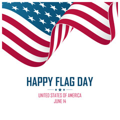 Happy Flag Day. United States Flag Day celebration card with waving American national flag. USA national holiday. Vector illustration.