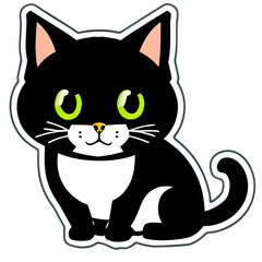 Cute black cat sticker in cartoon style created with Generative Ai Technology