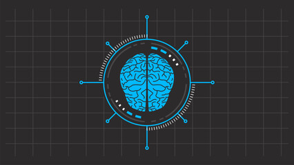 An illustration of Artificial Intelligence in a line art style, featuring a brain and a futuristic monitor as graphic elements. This is suitable for topics related to Machine Learning.
