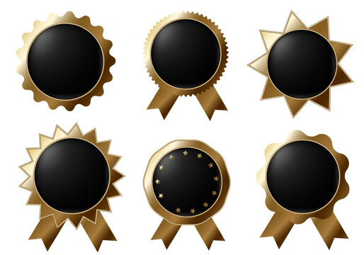 Set of bronze award badges. Shiny prize emblem design. Vector illustration