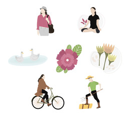 Set Collection Flower and Active People 
