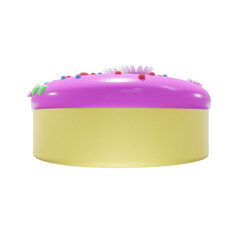 Strawberry pink cake with flower decoration, food, birthday, party, for mockup template, Premium Quality, PNG, decoration,  3d, illustration, view render, hd, alpha background, format, new year