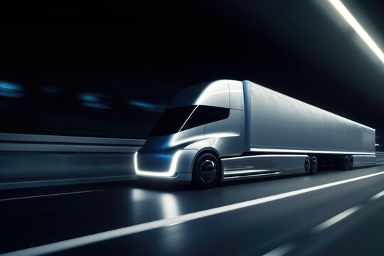 Futuristic Electric Truck on a Freeway - EV Concept