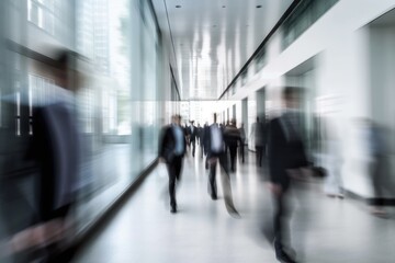 Crowd of Business People Walking in Office -  Moving Fast - Motion Blur 